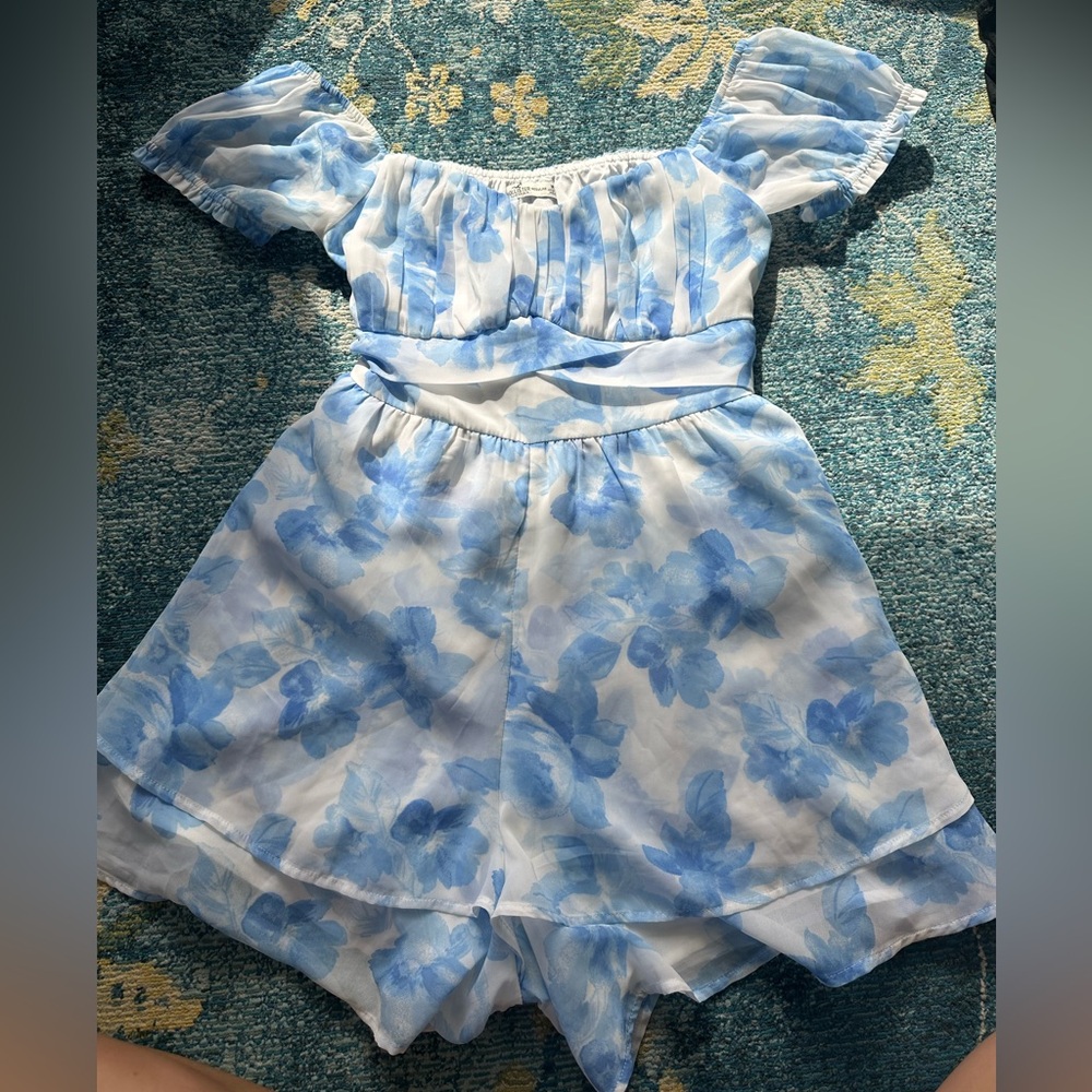 Floral Blue and White Romper Hollister